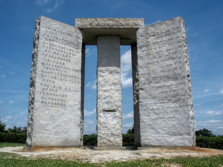 A monument with stone pillars